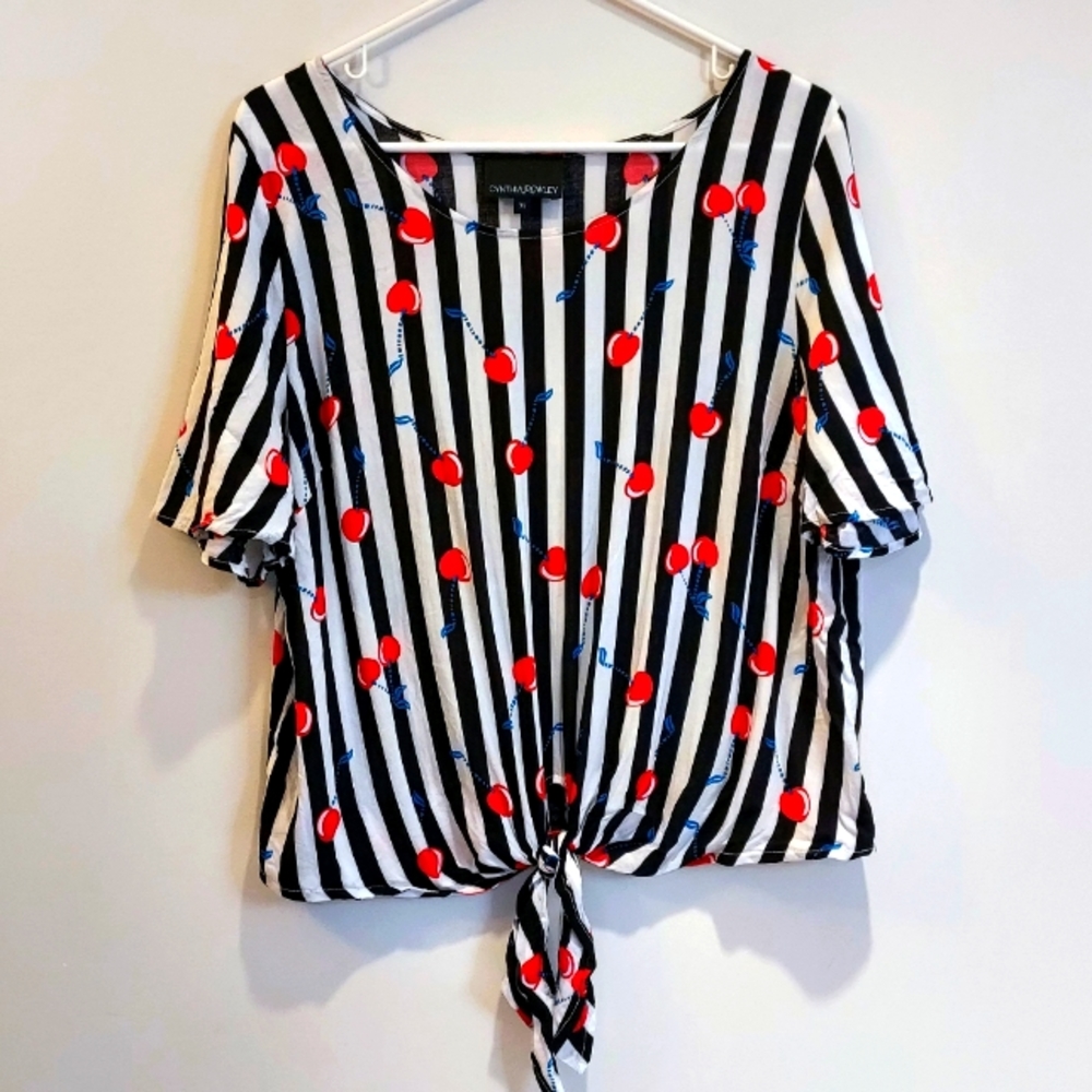 Cynthia Rowley Stripped Cherries 🍒 Blouse